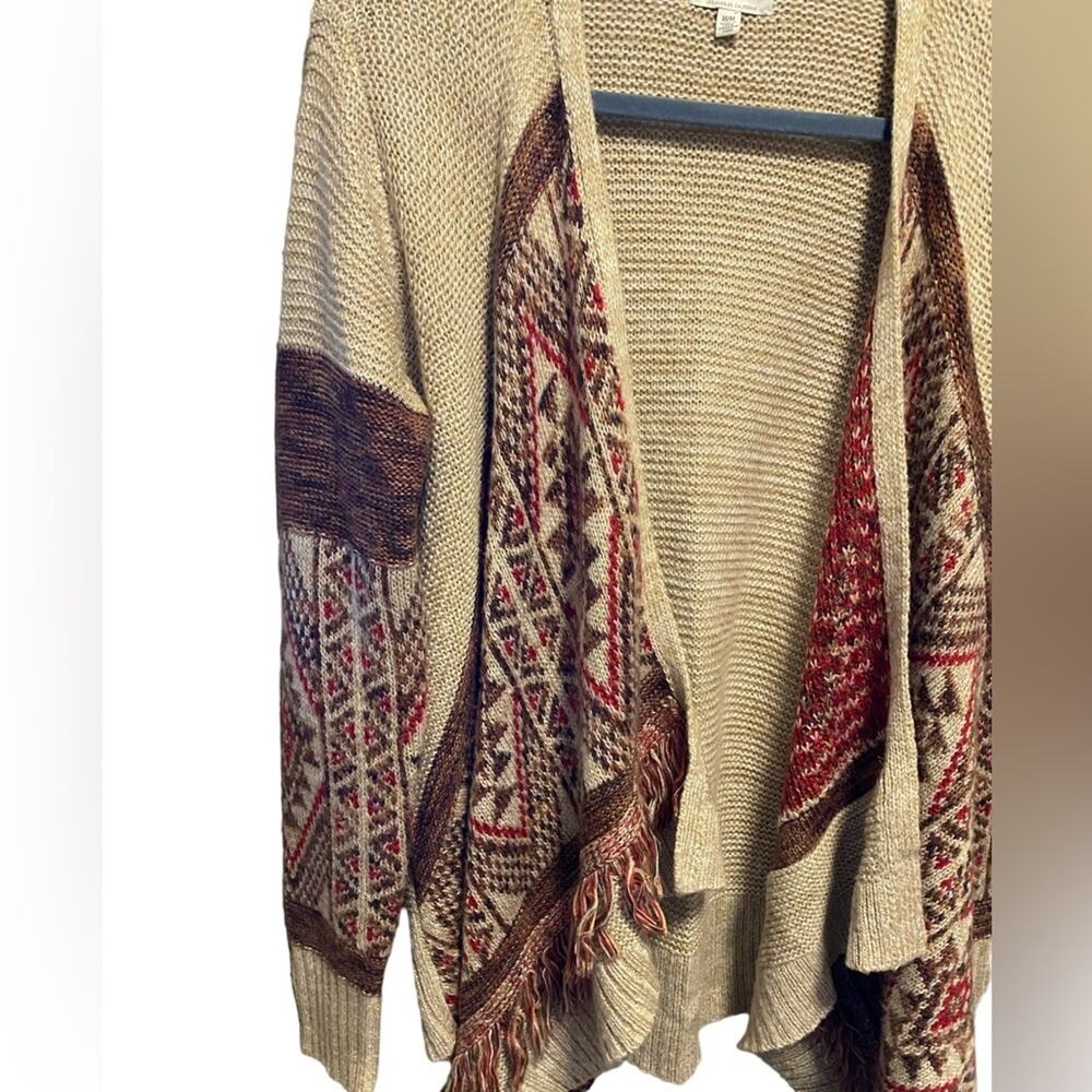 Lucky Brand Cardigan Sweater Women’s Size M Neutral Aztec Pattern Open Front - Picture 4 of 10
